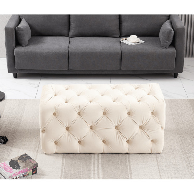 Melia Velvet Ottoman Bench - cream