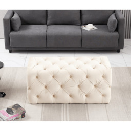 Melia Velvet Ottoman Bench - cream