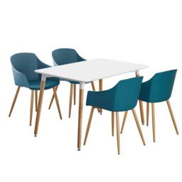 Eden Halo Dining Set - a White Dining Table and Set of 4 Dining Chairs - Teal