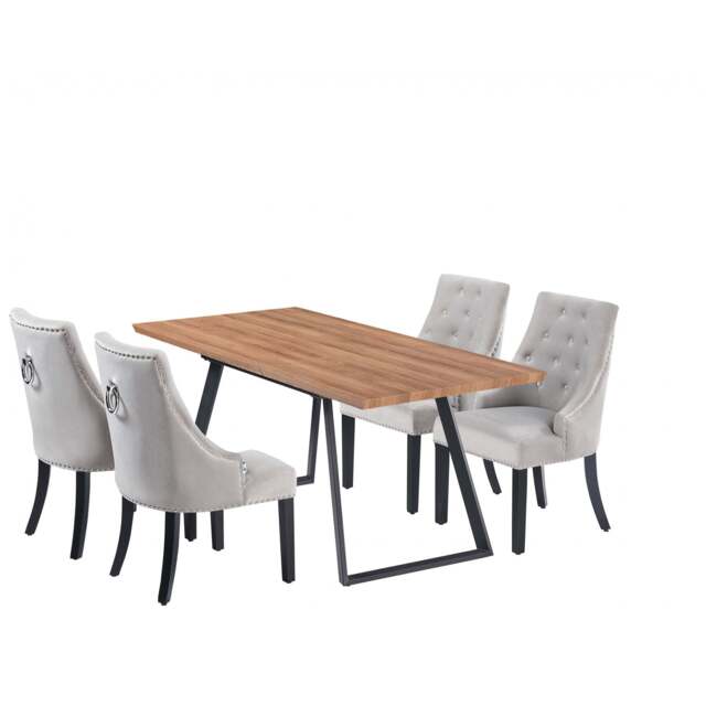 Windsor Toga Lux Dining Set - a Brown Table and Set of 4 Chairs - Light Grey