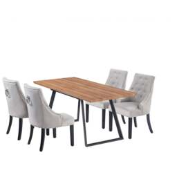 Windsor Toga Lux Dining Set - a Brown Table and Set of 4 Chairs - Light Grey