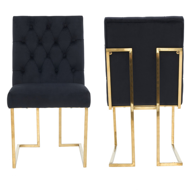 Siena Tufted Velvet Dining Chair – Gold Frame, Modern Luxury Accent - Black / Set of 2