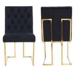 Siena Tufted Velvet Dining Chair – Gold Frame, Modern Luxury Accent - Black / Set of 2