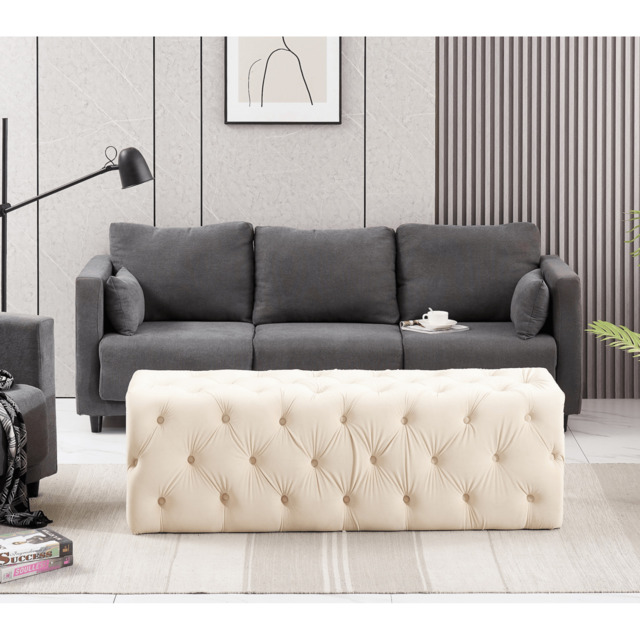 Melia Velvet Ottoman Bench - cream