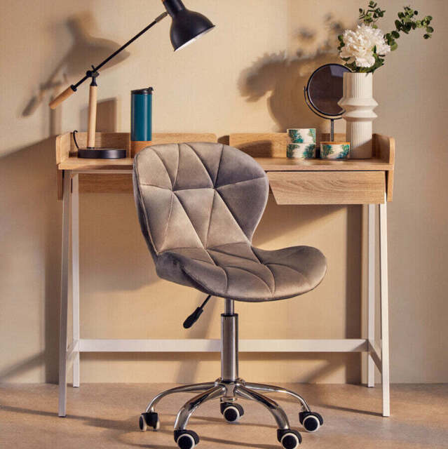 Franki Grey Velvet Quilted Home Office Chair - image 1
