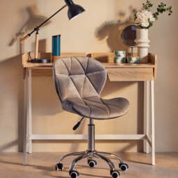 Franki Grey Velvet Quilted Home Office Chair - thumbnail 1