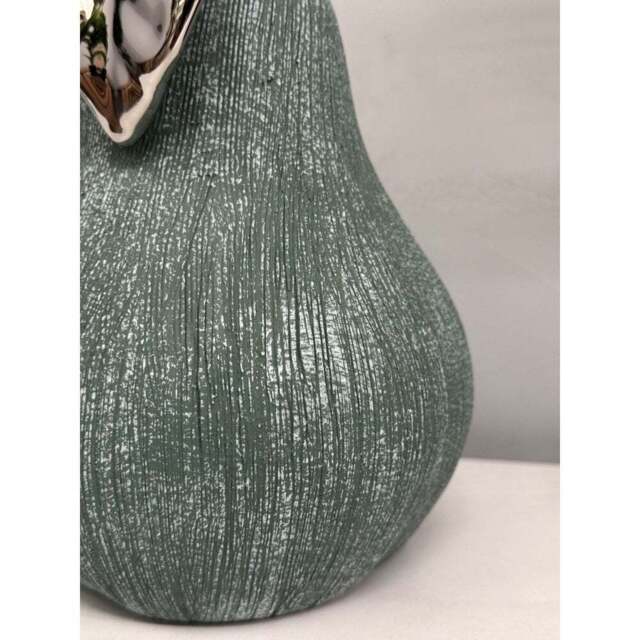 Hand-Cast Ceramic Giant Pear Sculpture - Green Textured Finish with Silver Glazed Leaf - image 1