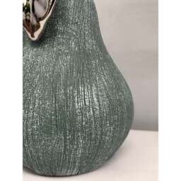 Hand-Cast Ceramic Giant Pear Sculpture - Green Textured Finish with Silver Glazed Leaf - thumbnail 1