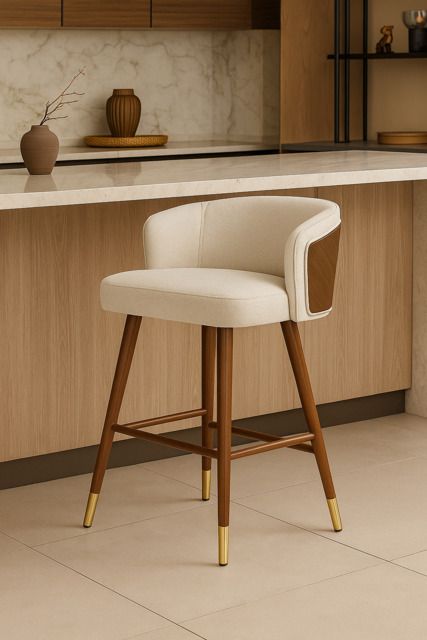 Okazaki Bar Stool - White (Light Walnut Legs) / 78cm / Set of 2