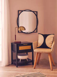 Black Wooden Bedside Table with Natural Rattan 1 Drawer, Sherman - thumbnail 3
