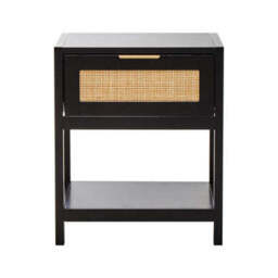 Black Wooden Bedside Table with Natural Rattan 1 Drawer, Sherman - thumbnail 2