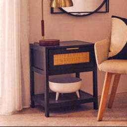 Black Wooden Bedside Table with Natural Rattan 1 Drawer, Sherman - thumbnail 1