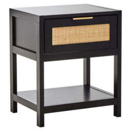 Black Wooden Bedside Table with Natural Rattan 1 Drawer, Sherman - thumbnail 4