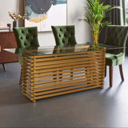Rectangular Glass Top Dining Table with Matte Gold Stainless Steel Base - Vogue