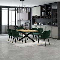 Milano Duke LUX Dining Set - a Oak Dining Table & 6 Dining Chairs with Gold End Caps - Green