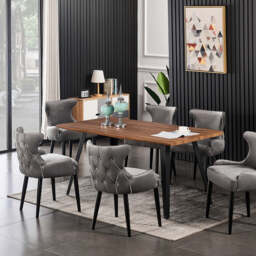 Oxford Rocco LUX 7PCs Dining Set includes an Oak Dining Table and Set of 6 Dining Chairs - thumbnail 2