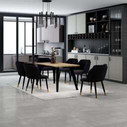 Milano Rocco Duke LUX Dining Set - a Oak Dining Table & 4 Velvet Dining Chairs with Gold End Caps - thumbnail 2