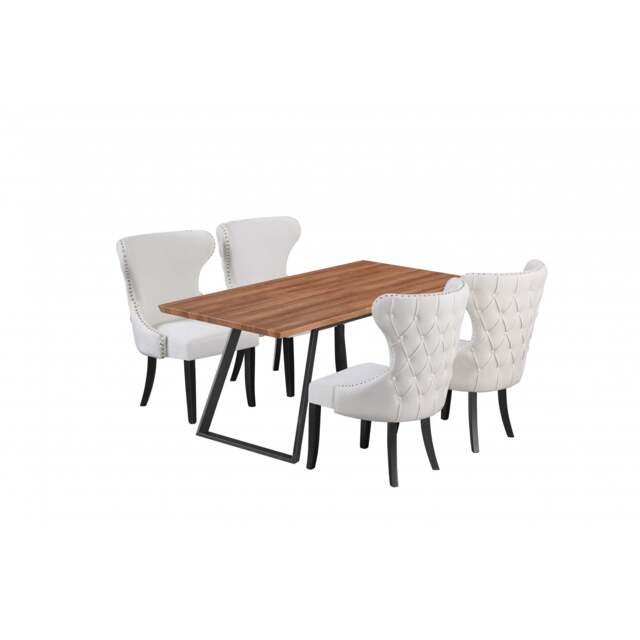 Toga Mayfair LUX Dining Set - Toga Extendable Walnut Dining Table w/ a Set of 4 Mayfair LUX Velvet Dining Chairs - cream