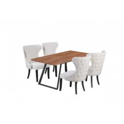 Toga Mayfair LUX Dining Set - Toga Extendable Walnut Dining Table w/ a Set of 4 Mayfair LUX Velvet Dining Chairs - cream
