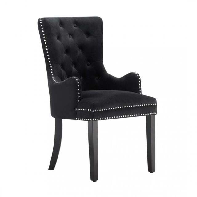Windsor LUX Knocker Back Velvet Dining Chair w/ Armrests - Black / Single