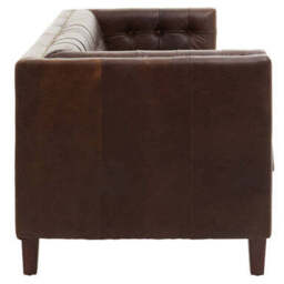 King Dark Brown Leather Button Tufted 3 Seater Modern Chesterfield Sofa - thumbnail 4
