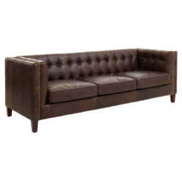 King Dark Brown Leather Button Tufted 3 Seater Modern Chesterfield Sofa - thumbnail 3