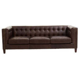 King Dark Brown Leather Button Tufted 3 Seater Modern Chesterfield Sofa - thumbnail 2