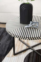 Boho Black and White Bone Inlay Coffee Table with Metal Base - thumbnail 6