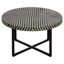 Boho Black and White Bone Inlay Coffee Table with Metal Base - thumbnail 2