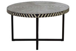 Boho Black and White Bone Inlay Coffee Table with Metal Base - thumbnail 4