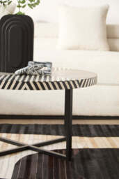 Boho Black and White Bone Inlay Coffee Table with Metal Base - thumbnail 5