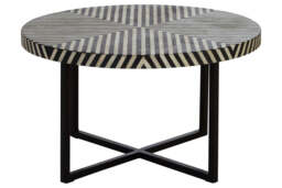 Boho Black and White Bone Inlay Coffee Table with Metal Base - thumbnail 3