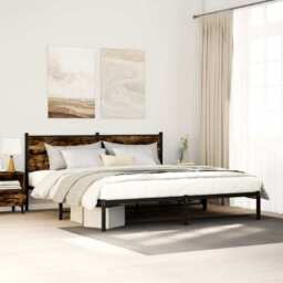Metal Bed Frame without Mattress Smoked Oak 180x200 cm Super King - thumbnail 1