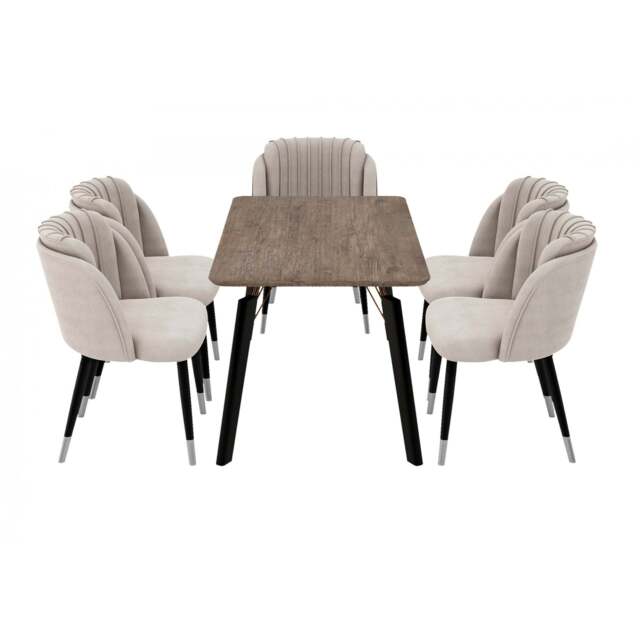 Milano Cosmo LUX Dining Set - a Walnut Dining Table & 6 Dining Chairs with Silver End Caps - Grey