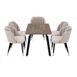 Milano Cosmo LUX Dining Set - a Walnut Dining Table & 6 Dining Chairs with Silver End Caps - Grey