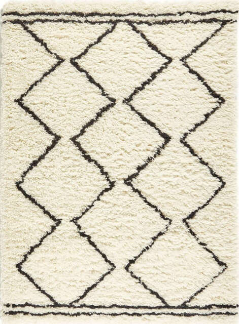 Berber Cream/Black Wool Shaggy Rug - 120X170 cm