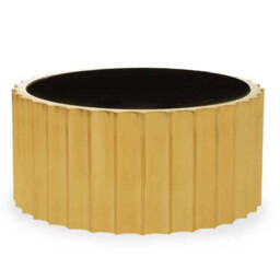 Alvaro Black Glass and Gold Finish Round Coffee Table with Ribbed Texture - thumbnail 2