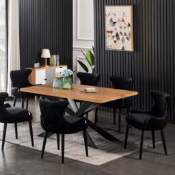 Oxford Duke LUX Dining Set, an Oak Table and Set of 6 Velvet Chairs - Black