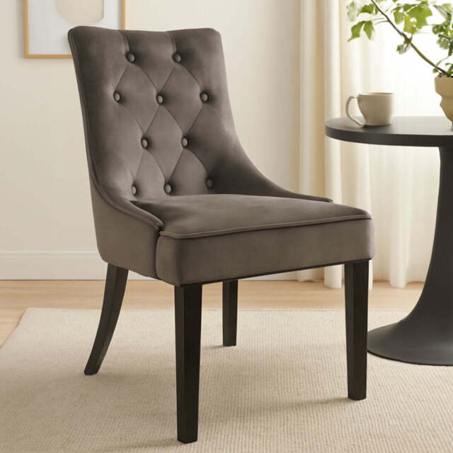 Daxton Dark Grey Velvet Button Tufted Dining Chair - image 1