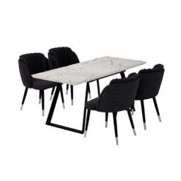 Milano Toga Extendable Dining Set - a White Extendable Dining Table & 4 Dining Chairs with Silver End Caps - Black