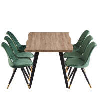 Sofia Rocco Dining Set - Green / Set of 6 / Walnut