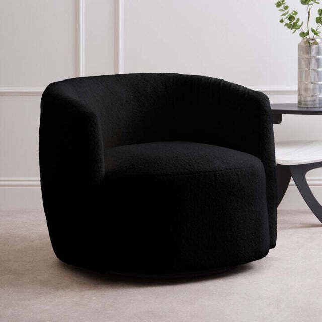 Montreal Black Boucle Effect Curved Lounge Chair With Swivel Base - image 1