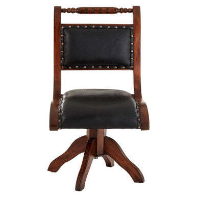 Inca Black Leather and Teak Wood Swivel Chair - image 1