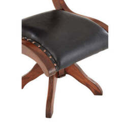 Inca Black Leather and Teak Wood Swivel Chair - thumbnail 6