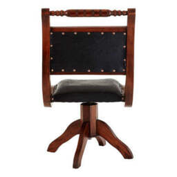Inca Black Leather and Teak Wood Swivel Chair - thumbnail 4
