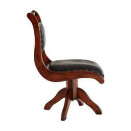 Inca Black Leather and Teak Wood Swivel Chair - thumbnail 3