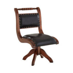 Inca Black Leather and Teak Wood Swivel Chair - thumbnail 2