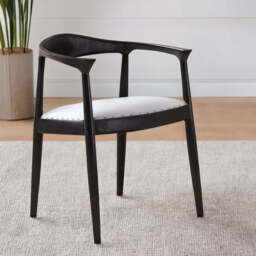 Kendari Grey Leather and Teak Wood Open Back Chair - thumbnail 1