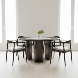 Kendari Grey Leather and Teak Wood Open Back Chair - thumbnail 4