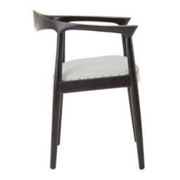 Kendari Grey Leather and Teak Wood Open Back Chair - thumbnail 5